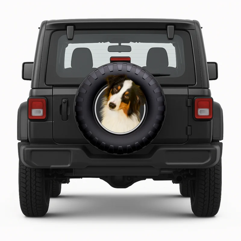 Reservewielhoes "Australian Shepherd" voorkant op voertuig