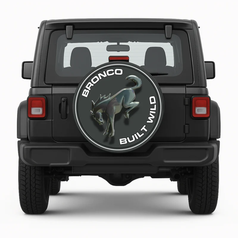 Reservewielhoes "Bronco - Built Wild" voorkant op voertuig
