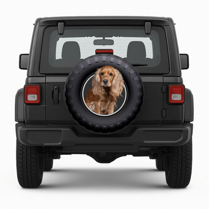 Reservewielhoes "Cocker Spaniel" voorkant op voertuig