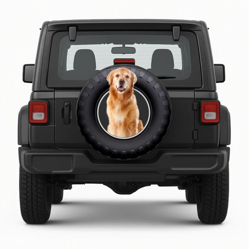 Reservewielhoes "Golden Retriever" voorkant op voertuig