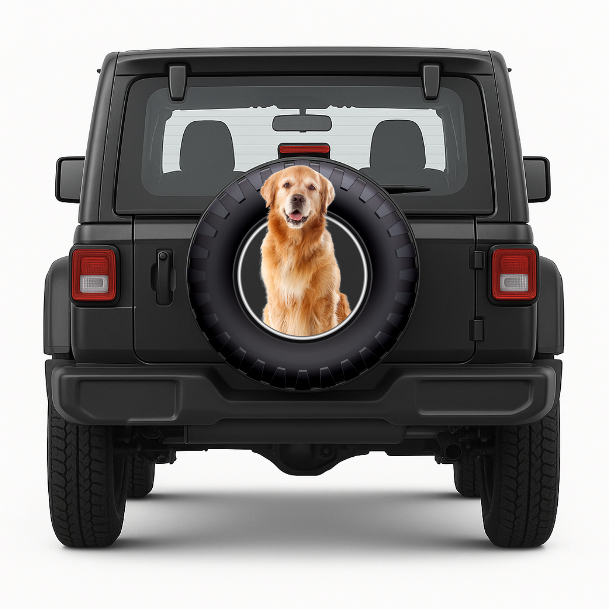 Reservewielhoes "Golden Retriever" voorkant op voertuig