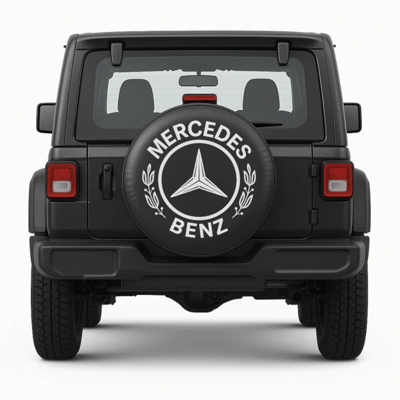 g wagon spare tire cover classic model shown on vehicle.