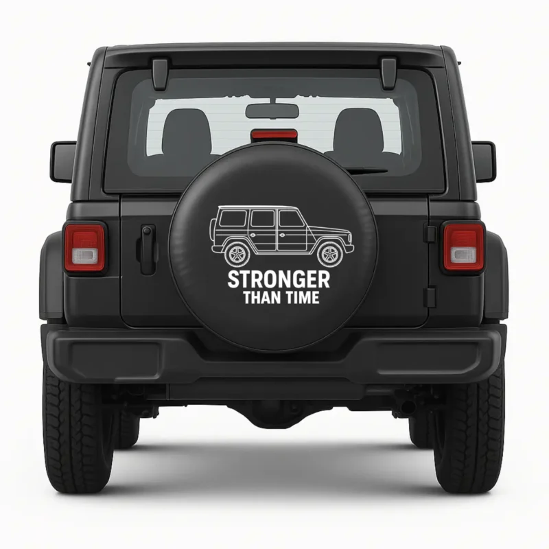 G Wagon Spare Tire Cover – Stronger Than Time Front View on G Wagon Spare Tire Cover – Stronger Than Time Side View on Vehicle