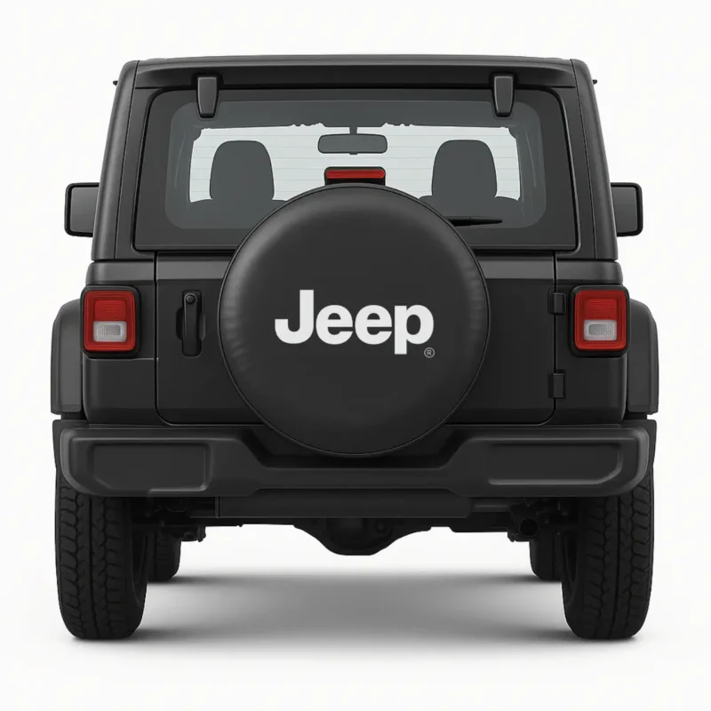jeep spare tire cover front view on vehicle
