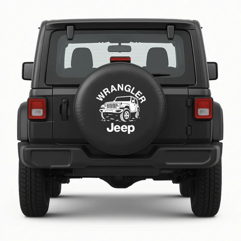 jeep spare tire cover wrangler front view on vehicle