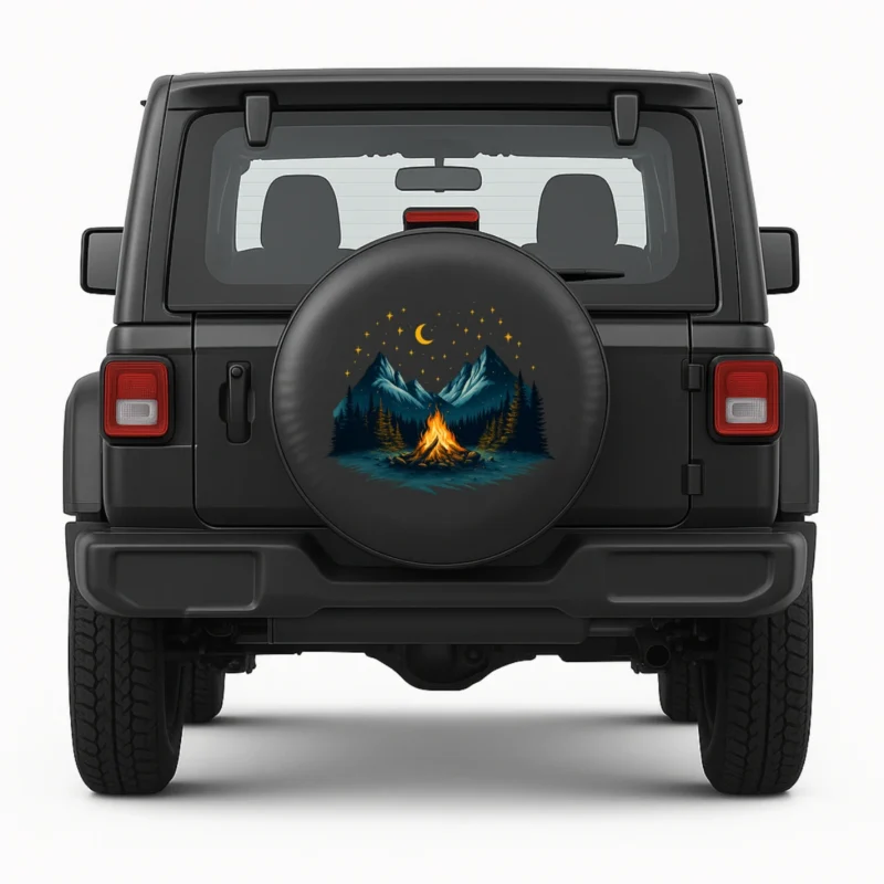Camping spare tire cover side view on vehicle-1