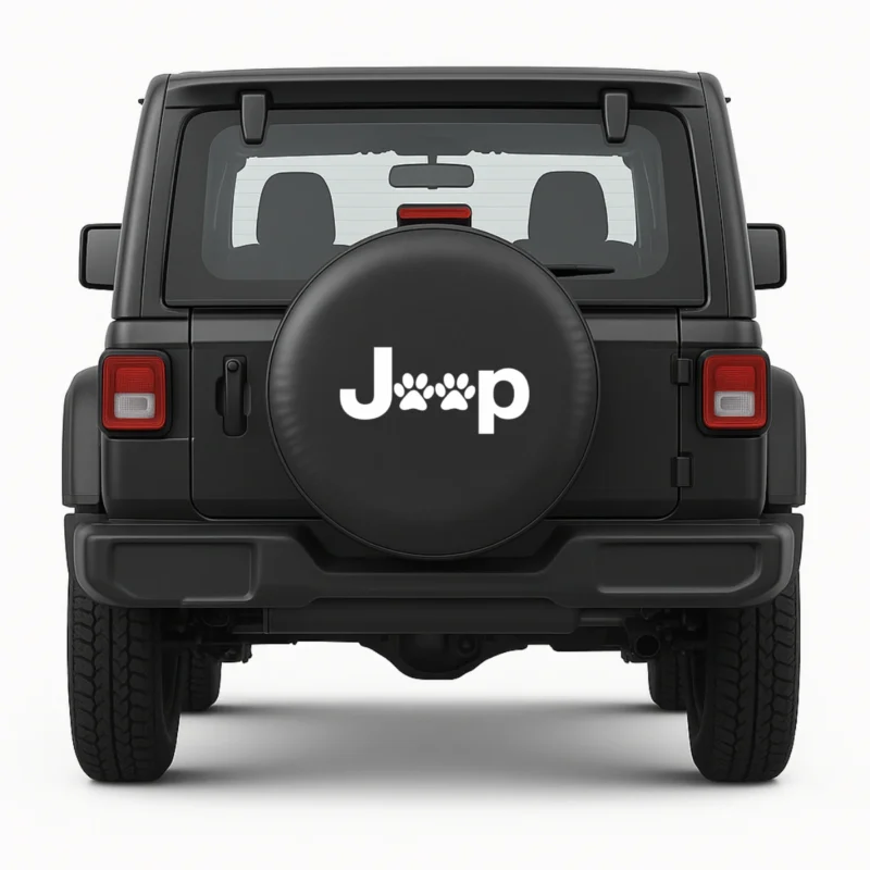 Jeep spare tire cover paws - front on vehicle