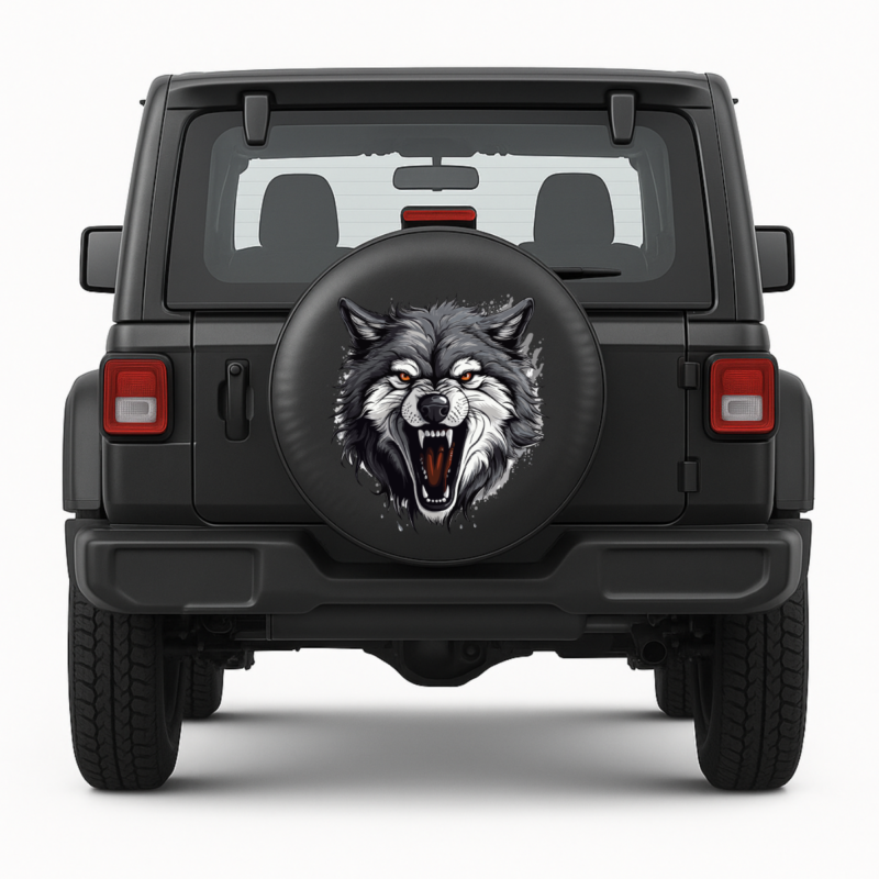Wolf Spare tire cover - front view on the vehicle 1