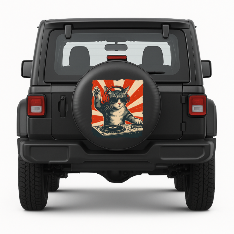 Cat Spare Tire Cover front view on vehicle