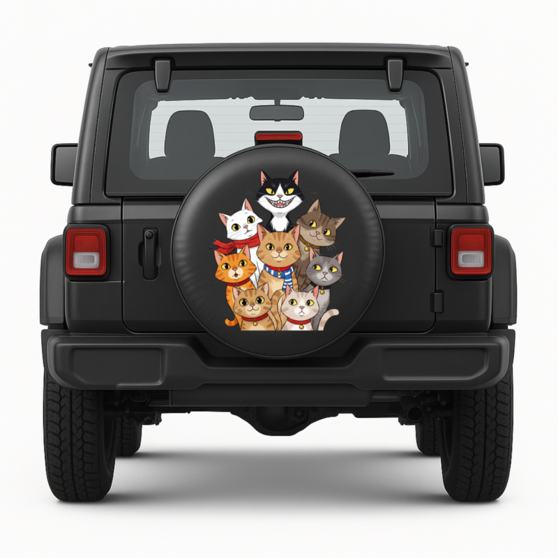 Cats Crew Spare Tire Cover front view on car