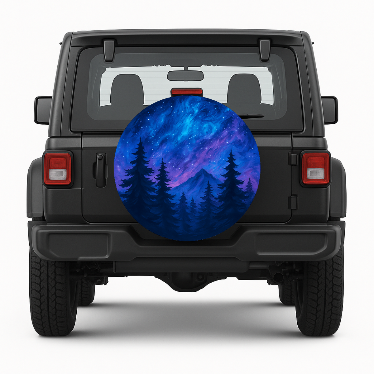 midnight silence spare tire cover front view on vehicle