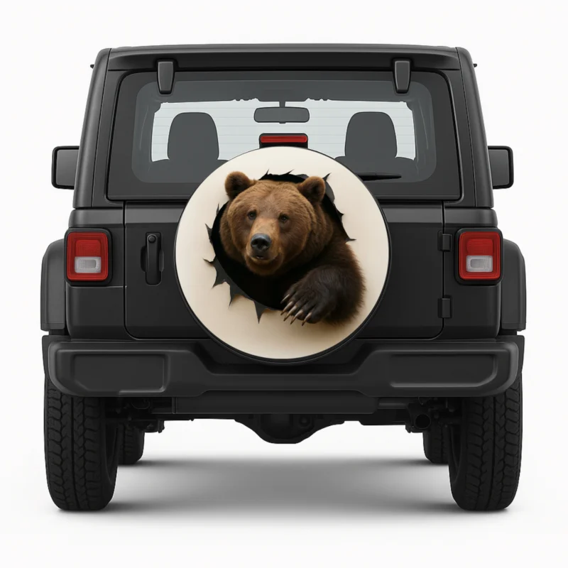 "Bear" Spare Tire Cover front view on vehicle