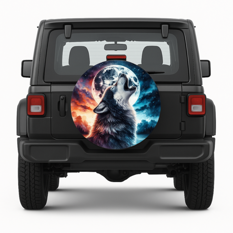 Howling Wolf Moon Spare Tire Cover front view