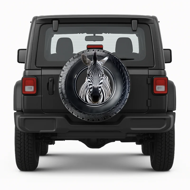 "Zebra" Spare Tire Cover front view on vehicle