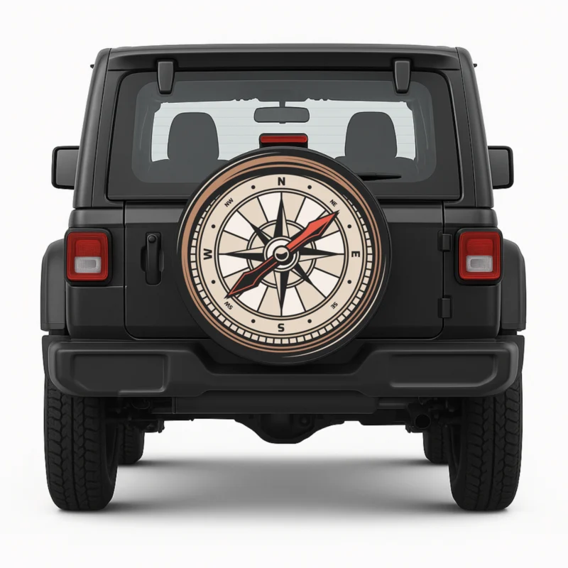 "Compass design" Spare Tire Cover - front view on vehicle