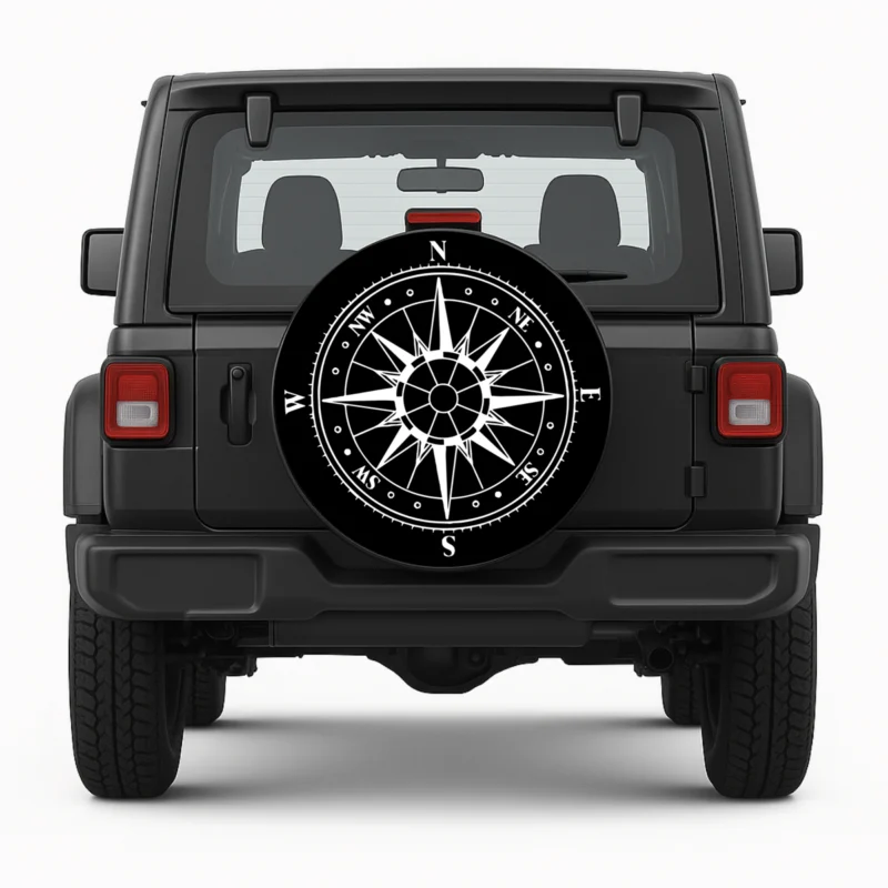"Compass" Spare Tire Cover - front view on vehicle