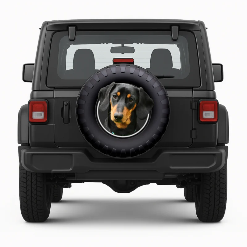 "Dachshund" Spare Tire Cover - front view on vehicle