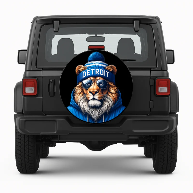 "Detroit Lions NFL Logo" Spare Tire Cover - front view on vehicle