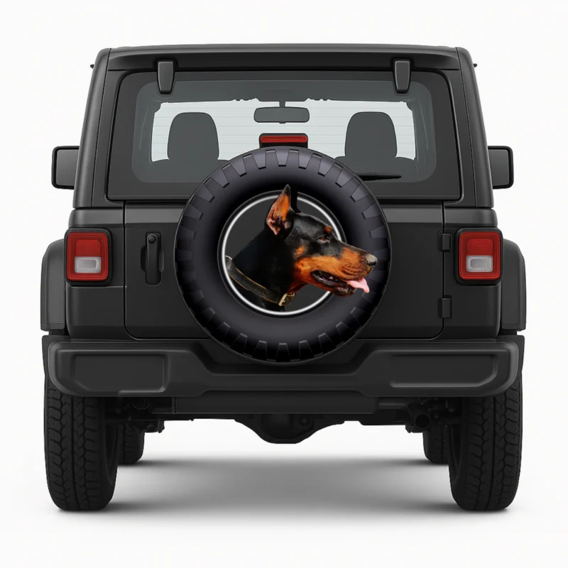 "Doberman" Spare Tire Cover - front view on vehicle