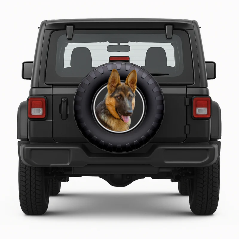 "German Shepherd" Spare Tire Cover - front view on vehicle