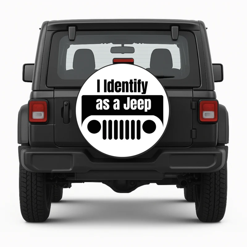 "Jeep Spirit Unleashed" Spare Tire Cover - front view on vehicle