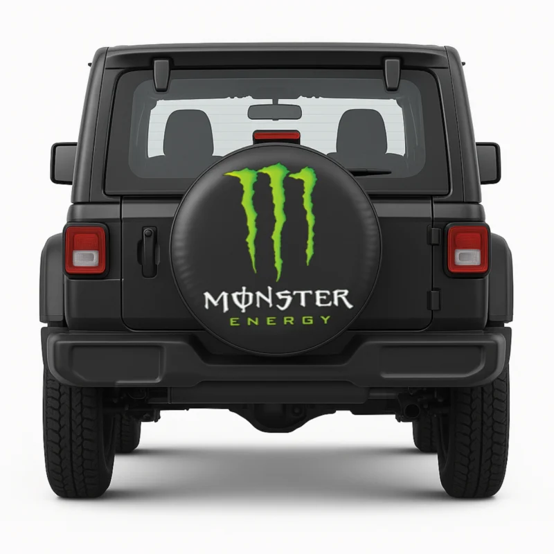 "Monster Energy" Spare Tire Cover - front view on vehicle