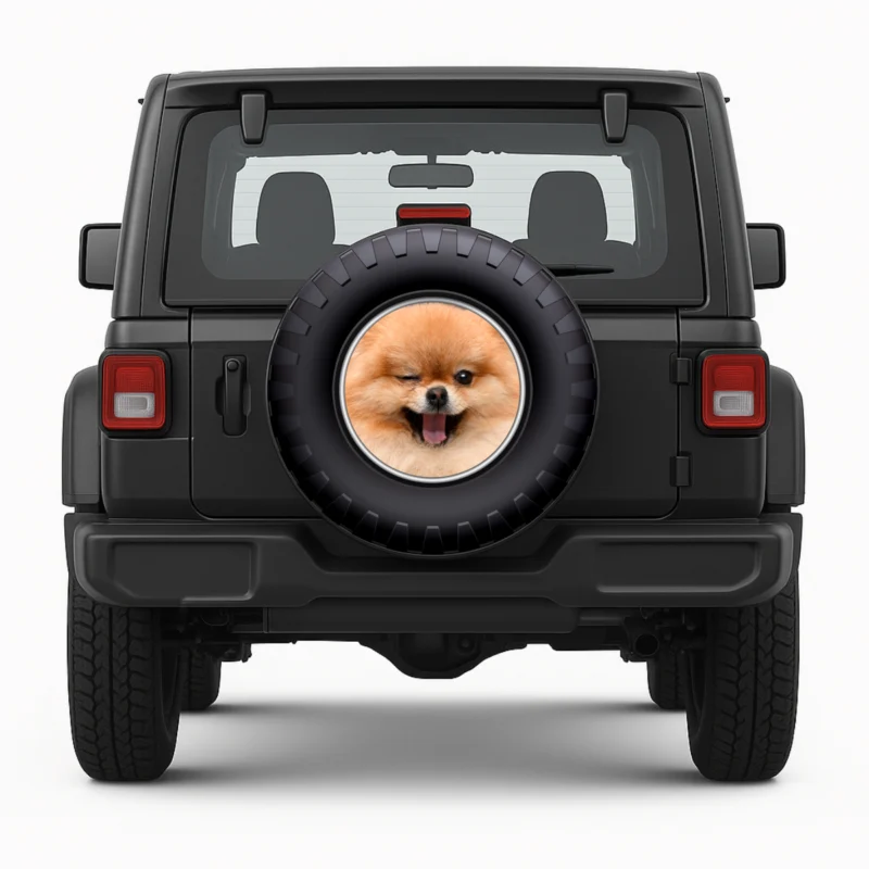 "Pomeranian" Spare Tire Cover - front view on vehicle