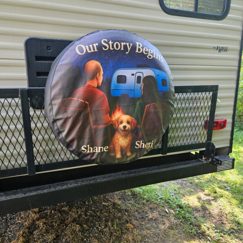 Spare tire cover installed on RV