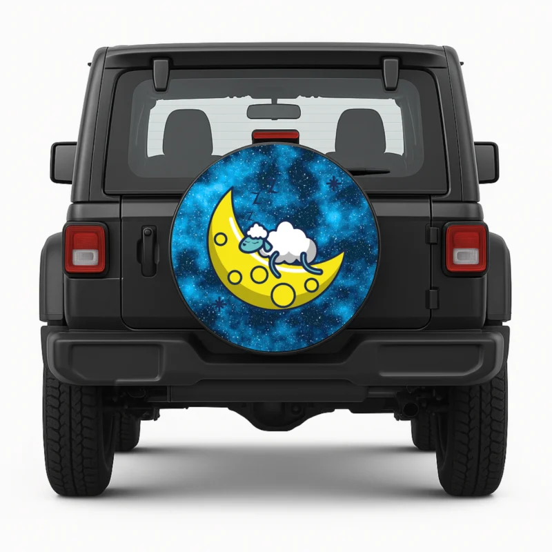 "Sleeping Sheep" Spare Tire Cover - front view on vehicle