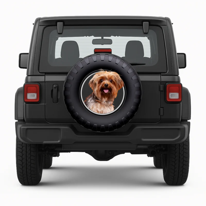 "Yorkshire Terrier" Spare Tire Cover - front view on vehicle