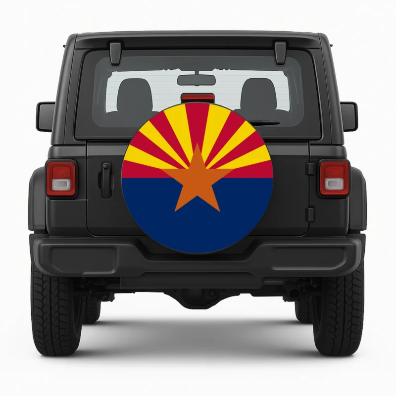"Arizona flag" Spare Tire Cover - front view on vehicle