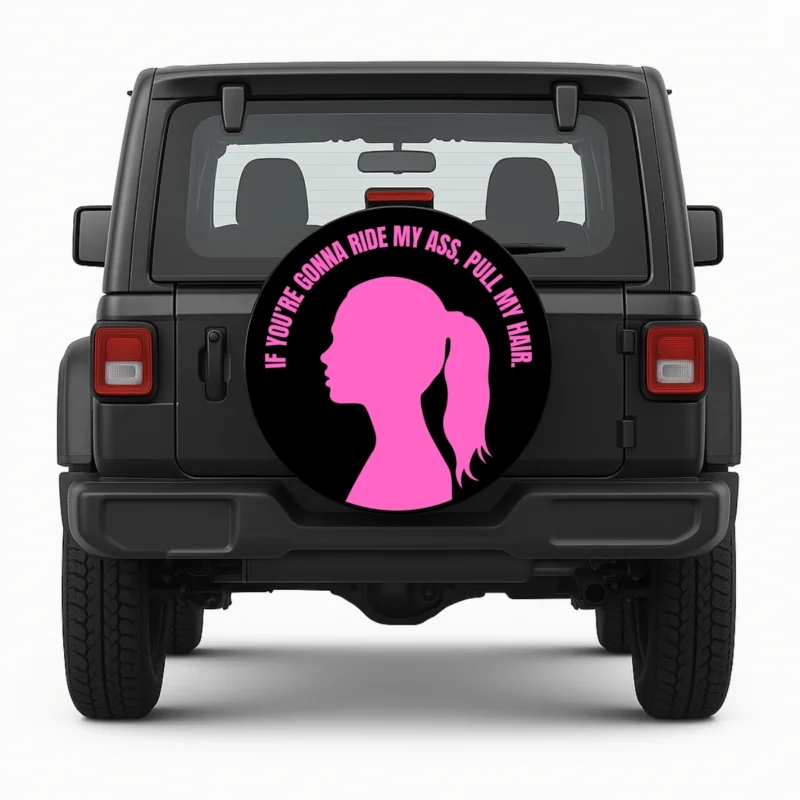 "Pony Tail" Spare Tire Cover - front view on vehicle