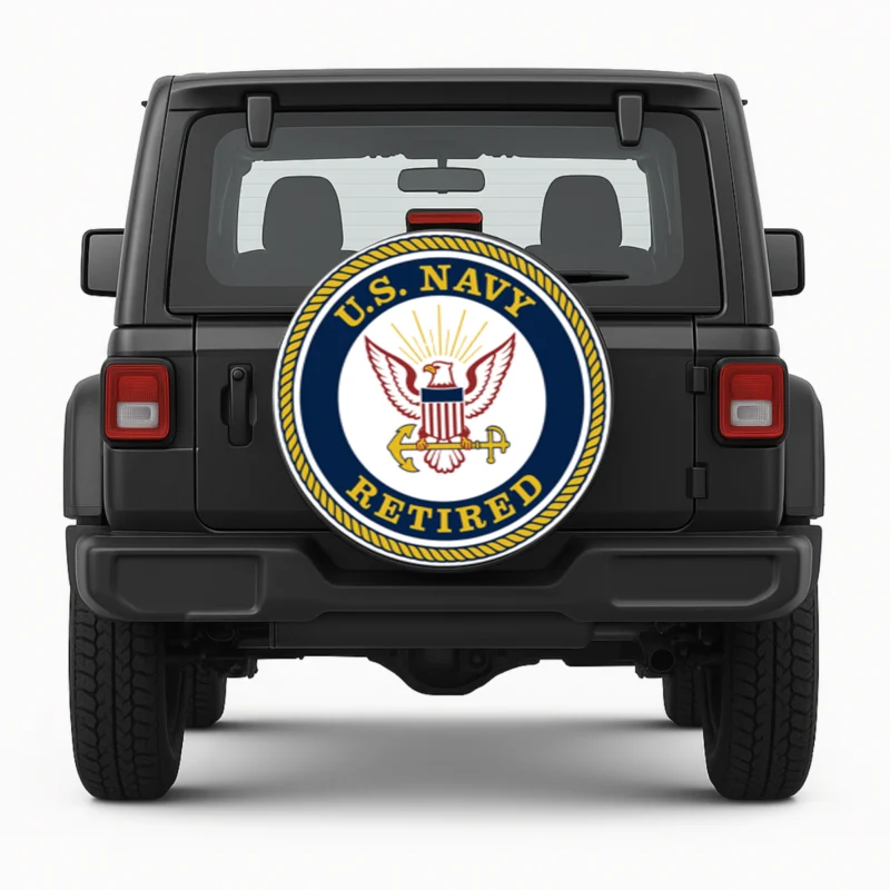 "US Navy" Spare Tire Cover - front view on vehicle