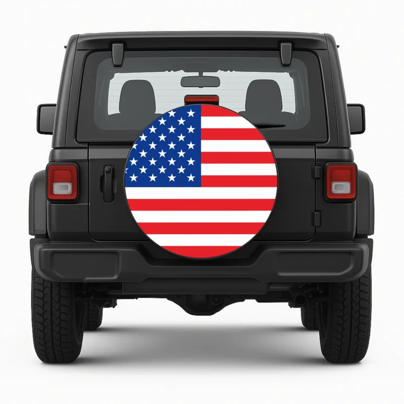"USA flag" Spare Tire Cover - front view on vehicle