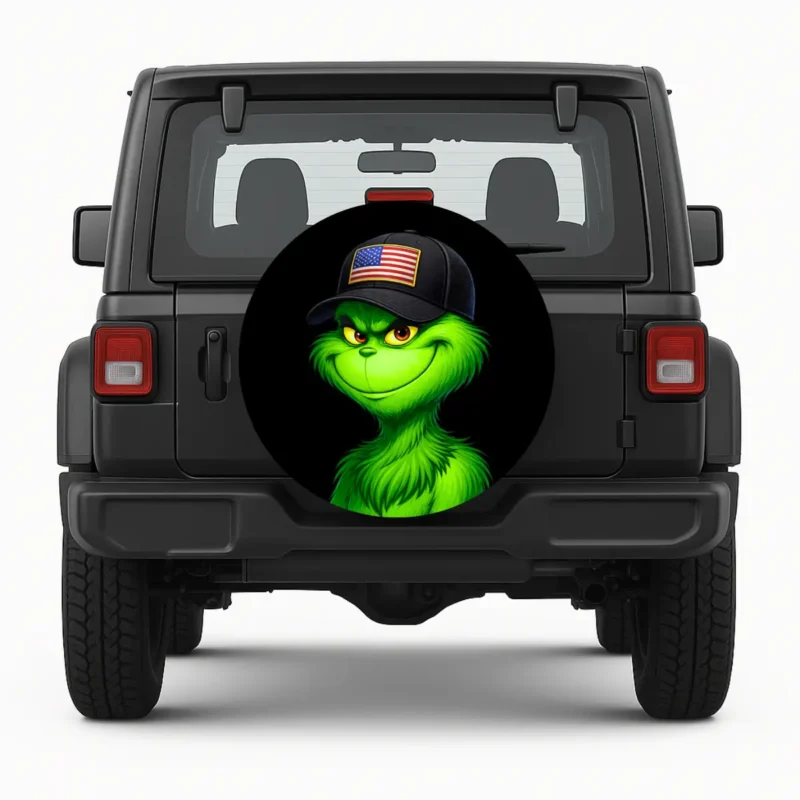 Grinch Wearing a Cap Spare Tire Cover