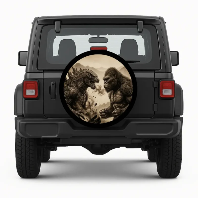 Godzilla vs King Kong &mdash; housse de roue de secours personnalisée par Wheel Shell