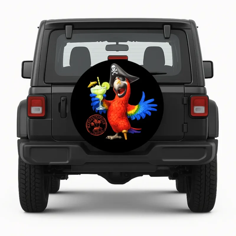 Margaritaville Parrot Holding A Drink Spare Tire Cover