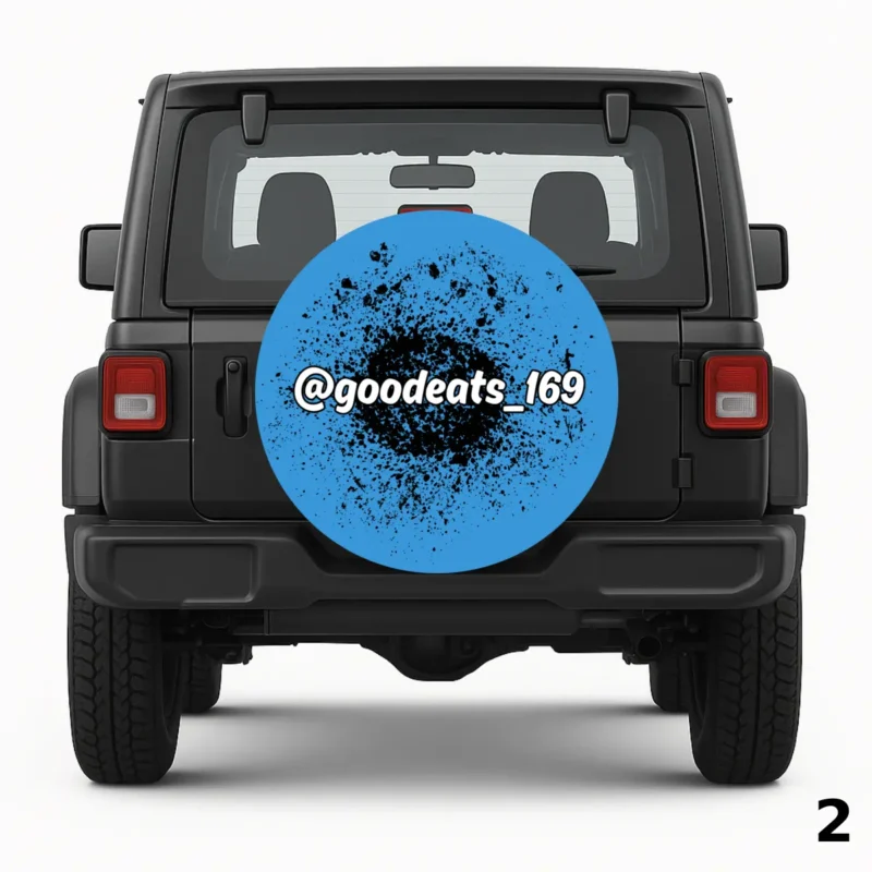 =Black and Blue Text Design Spare Tire Cover