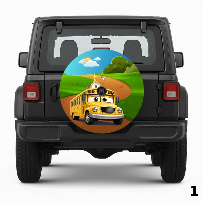 =Yellow Church Bus Spare Tire Cover