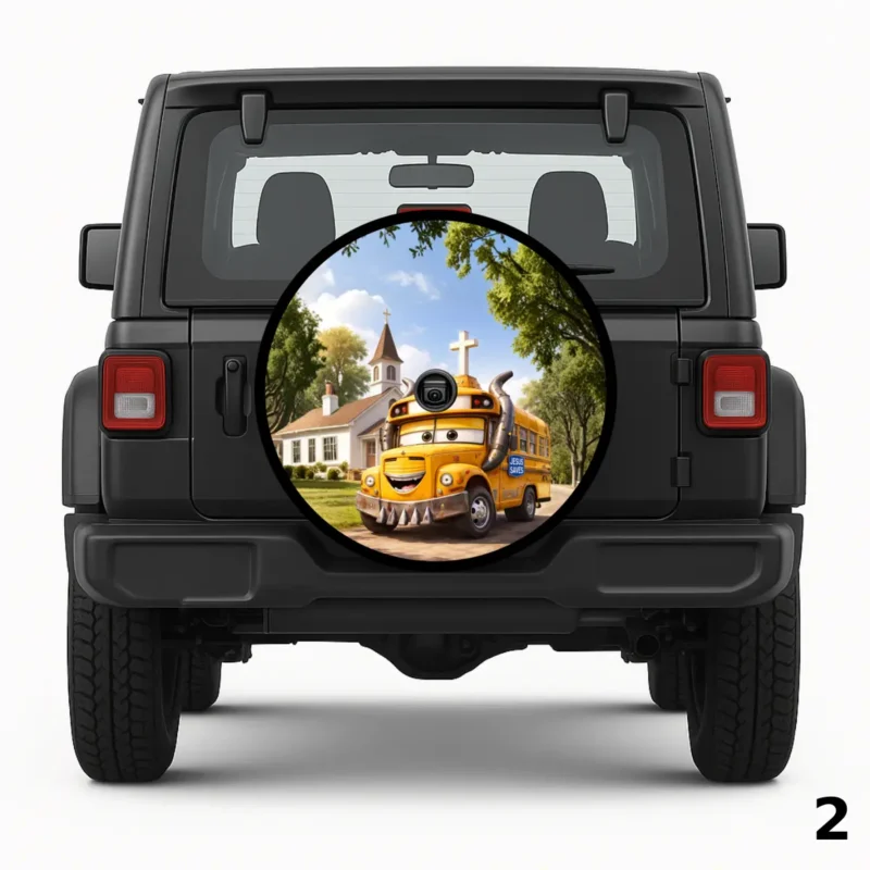 =Yellow Church Bus Spare Tire Cover