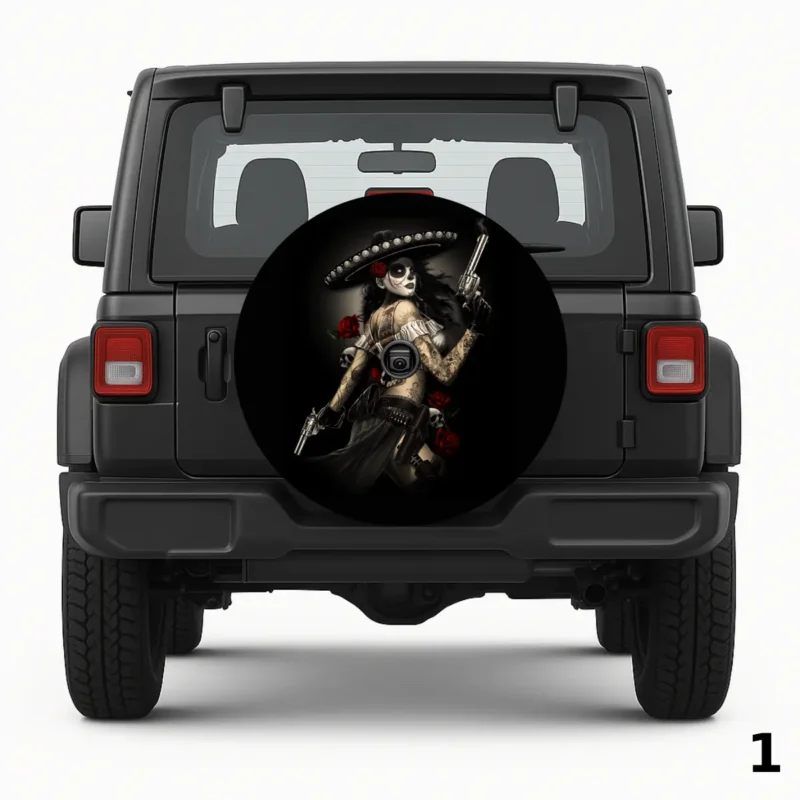 =Catrina with Pistols Spare Tire Cover