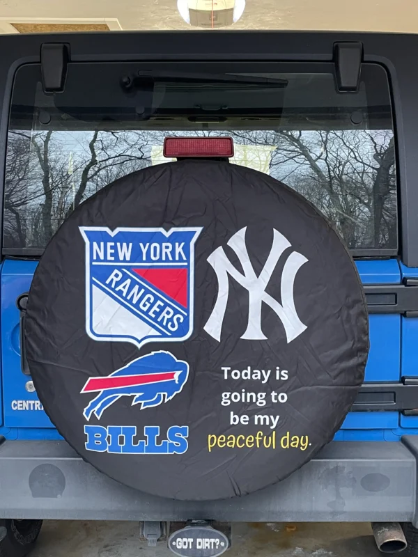 Jeep Wrangler spare tire cover — customer photo by Naomi B, USA, MA