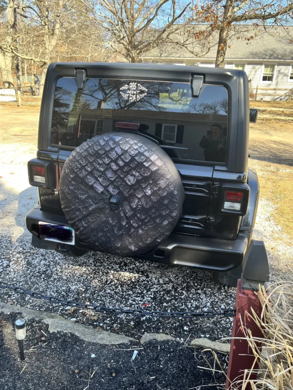 Jeep Wrangler spare tire cover — customer photo by Jacquelyn F, USA, MA