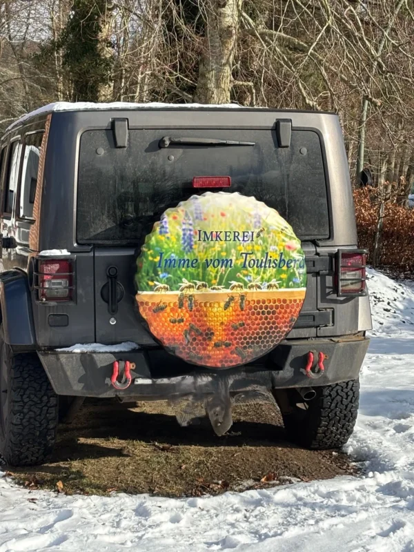 Jeep Wrangler spare tire cover — customer photo by Andreas F, Germany