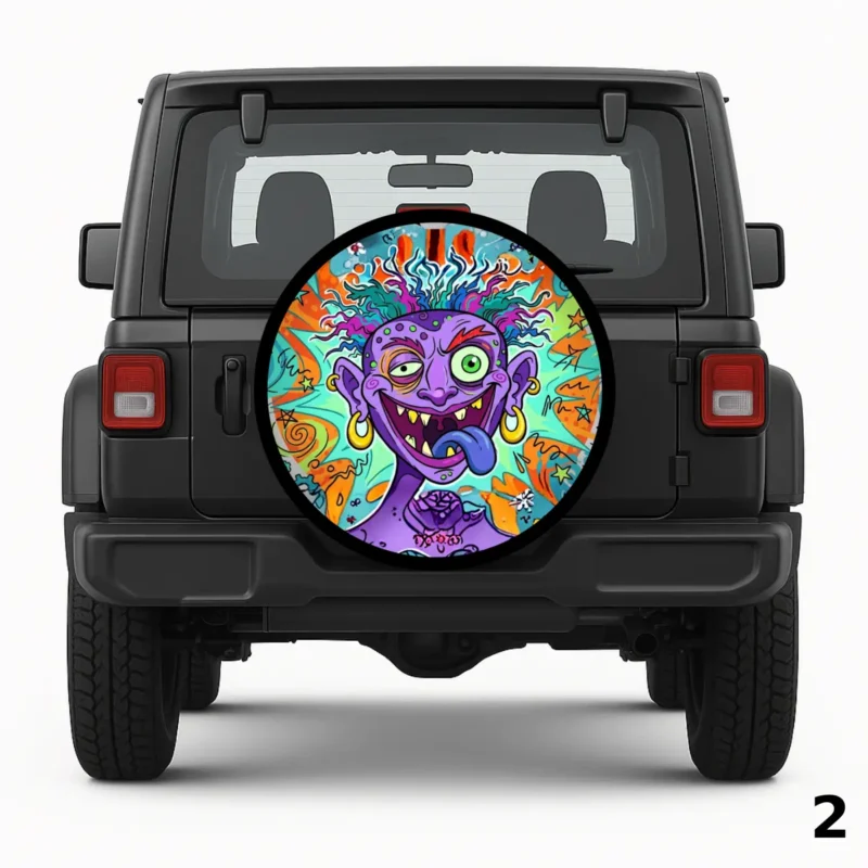 =Purple Crazy Face Spare Tire Cover