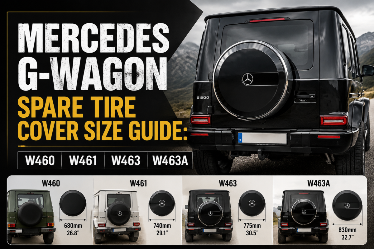 Guía de tamaños de la funda para rueda de repuesto del Mercedes G-Wagon: W460, W461, W463, W463A