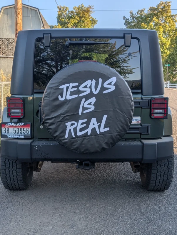 Custom spare tire cover Jesus Is Real - Review from the client