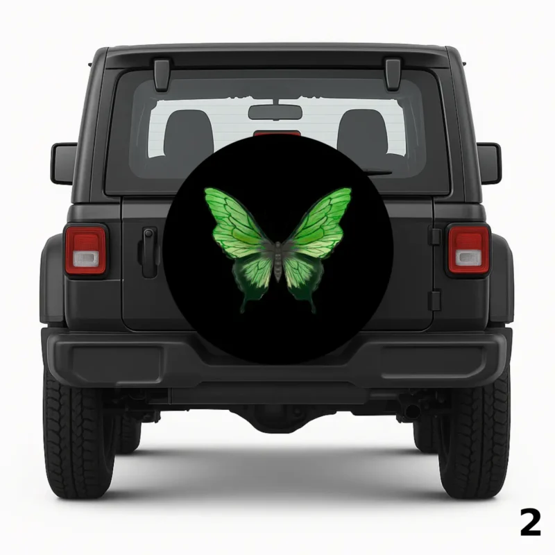 =Black and Green Butterfly Spare Tire Cover