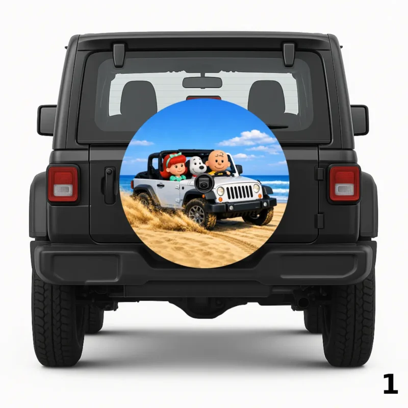 =Charlie Brown and The Red Headed Girl with Snoopy Spare Tire Cover