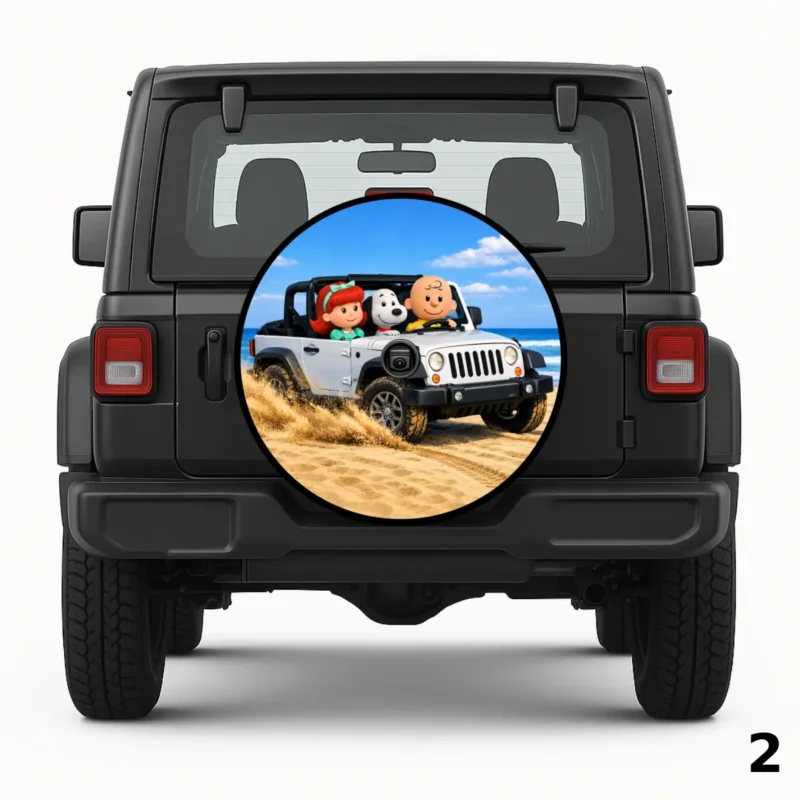 =Charlie Brown and The Red Headed Girl with Snoopy Spare Tire Cover